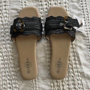 Serra Black Woven Buckle Slide Sandals Women’s Size 10 Square Toe Slip-on NWT